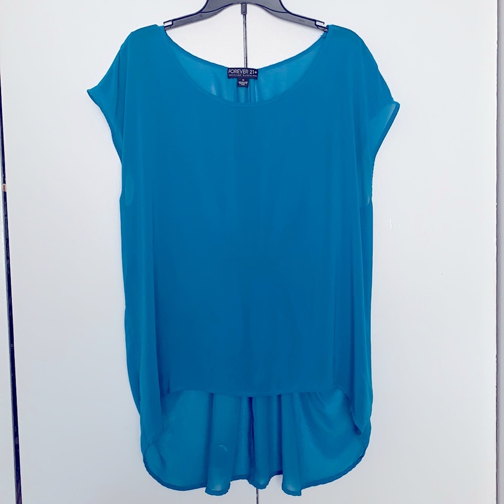 Forever 21 Plus Size Teal Short Sleeve Blouse (1X)